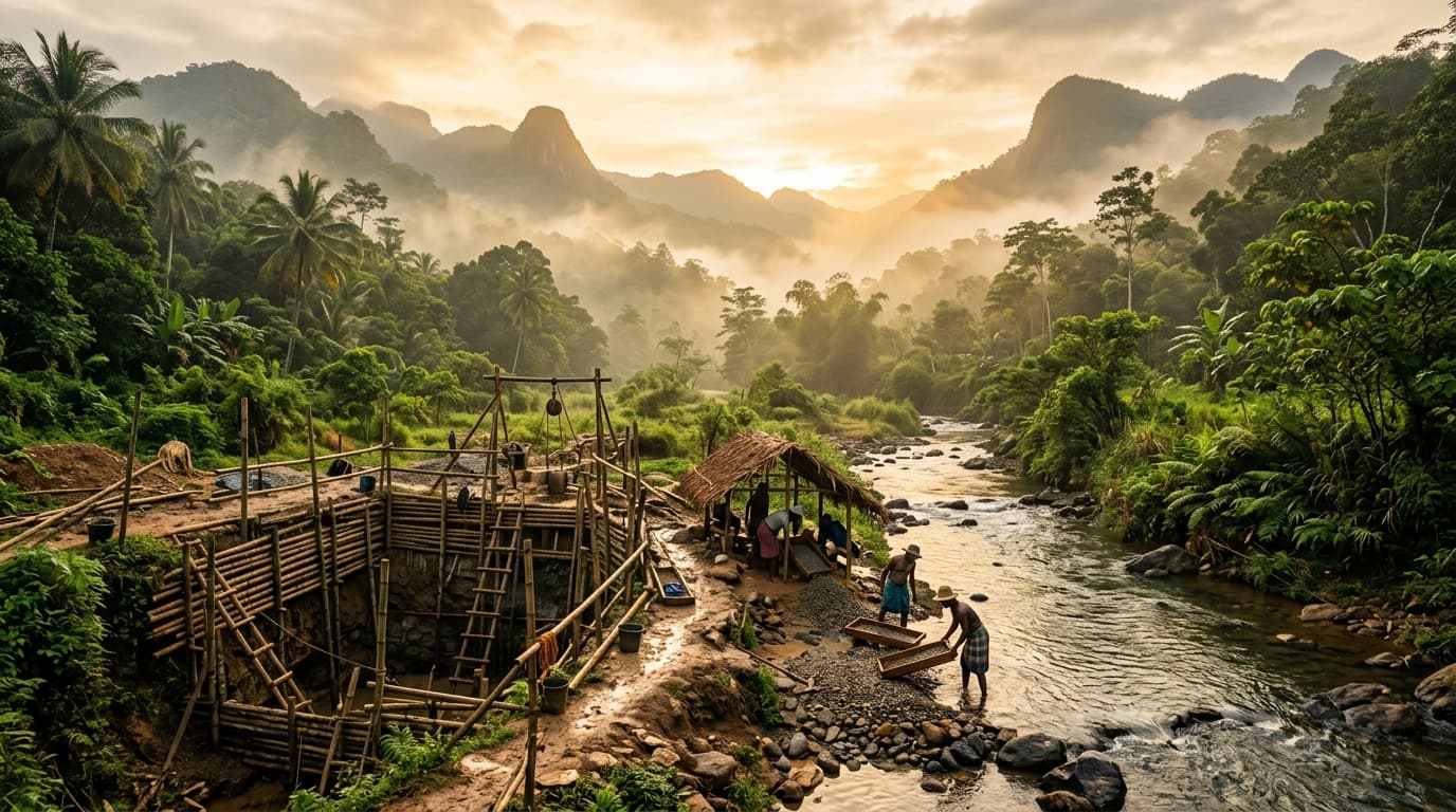 Illustrative view of traditional gemstone mining in Ratnapura Sri Lanka