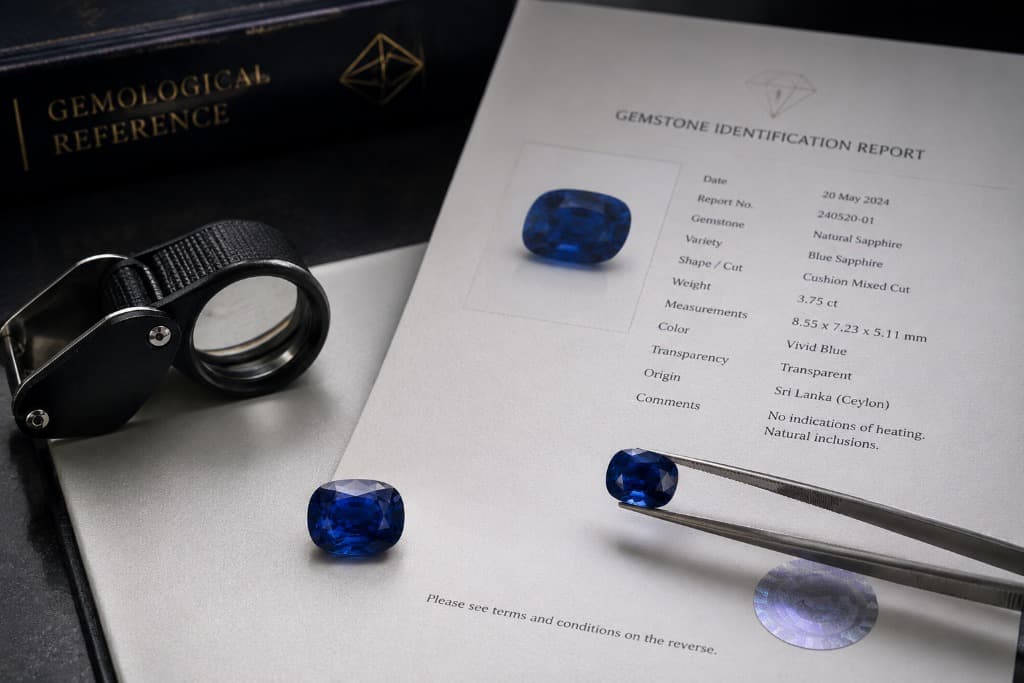 Illustrative sapphire laboratory documentation and gemological examination