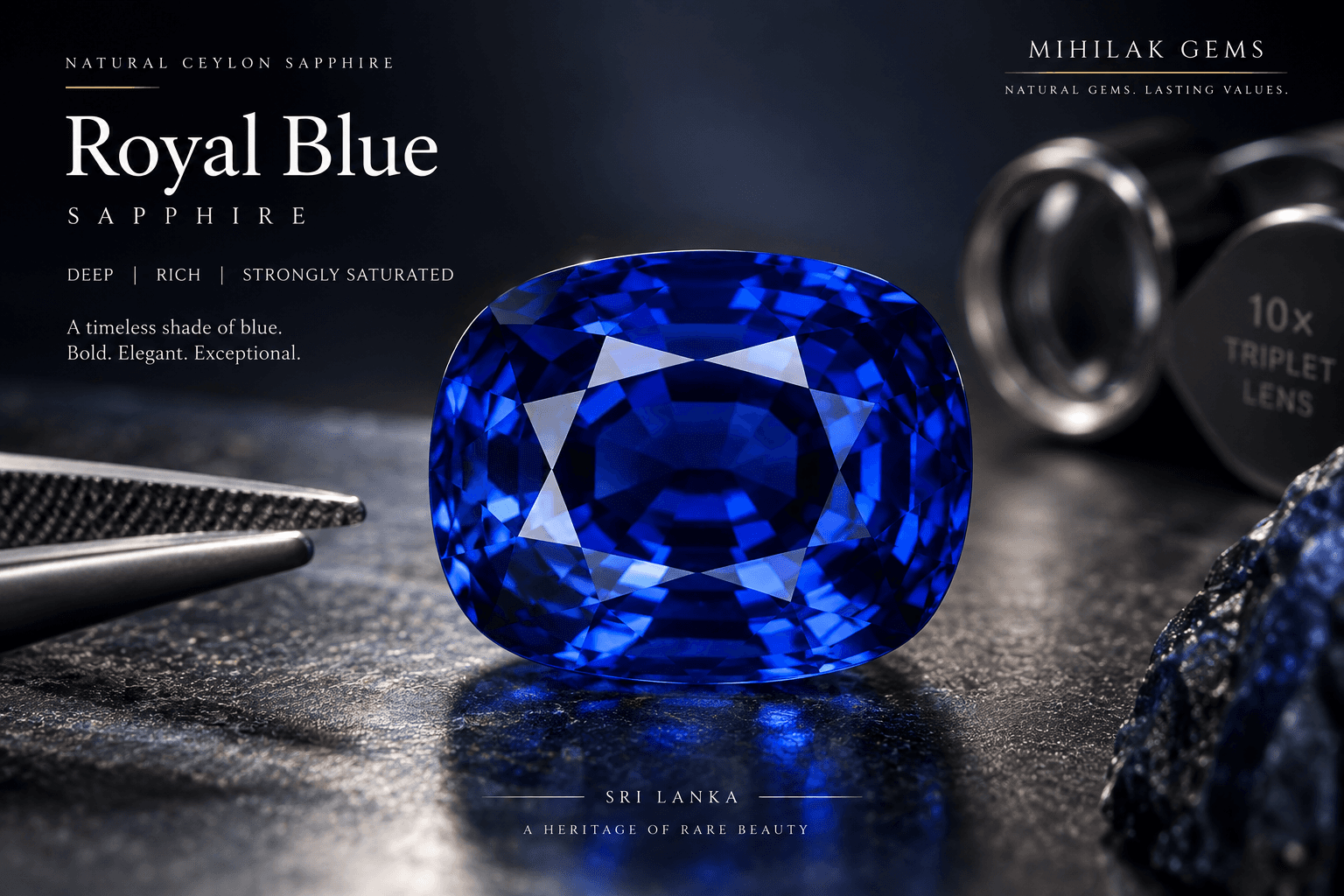 Royal Blue Ceylon sapphire showing rich saturated blue color